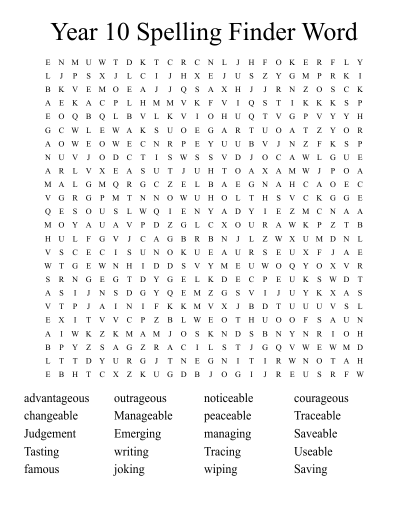 Year 10 Spelling Finder Word Word Search WordMint