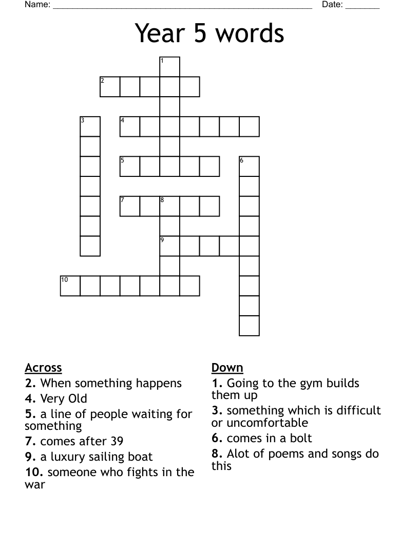Year 5 Words Crossword WordMint