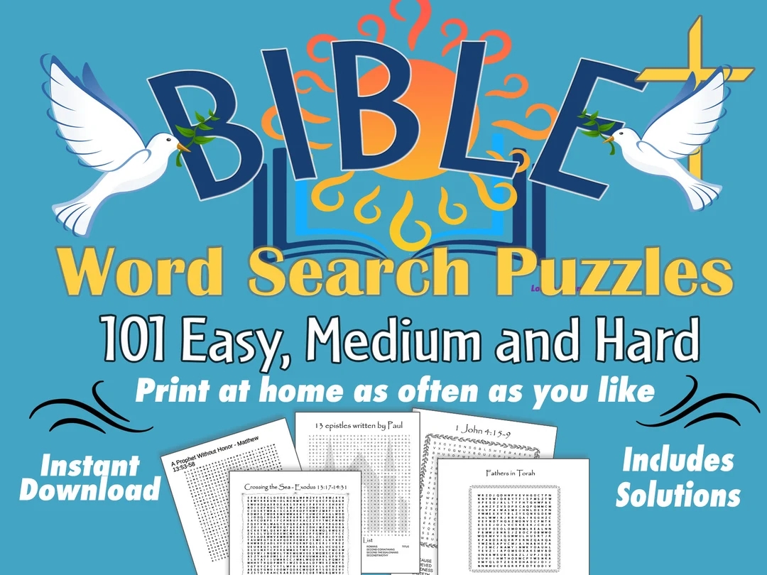 101 Printable Bible Word Search Puzzles Easy Medium Hard PDF File Brain Building Fun Test Your Knowledge Mindfulness Etsy