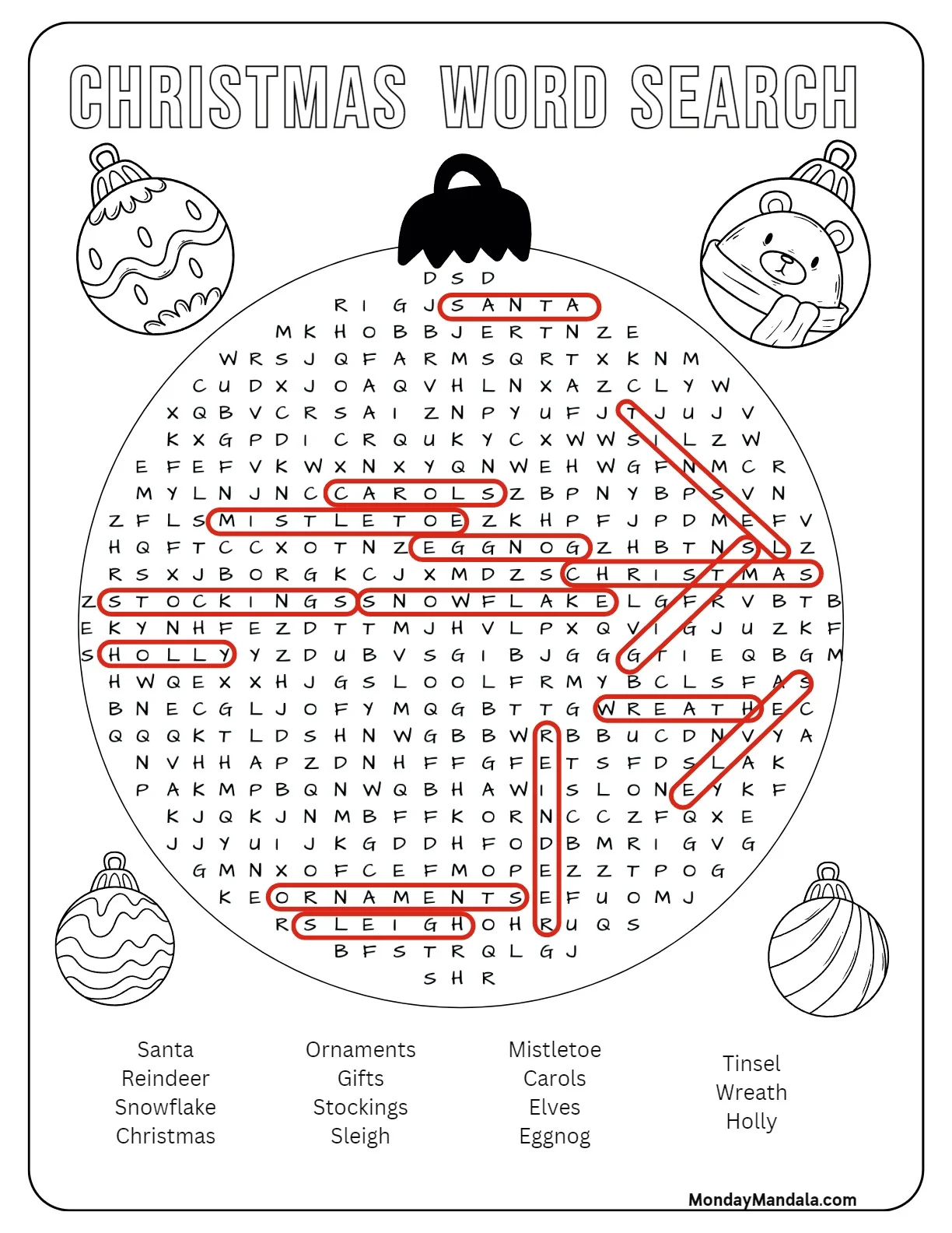 Printable Christmas Word Search Hard
