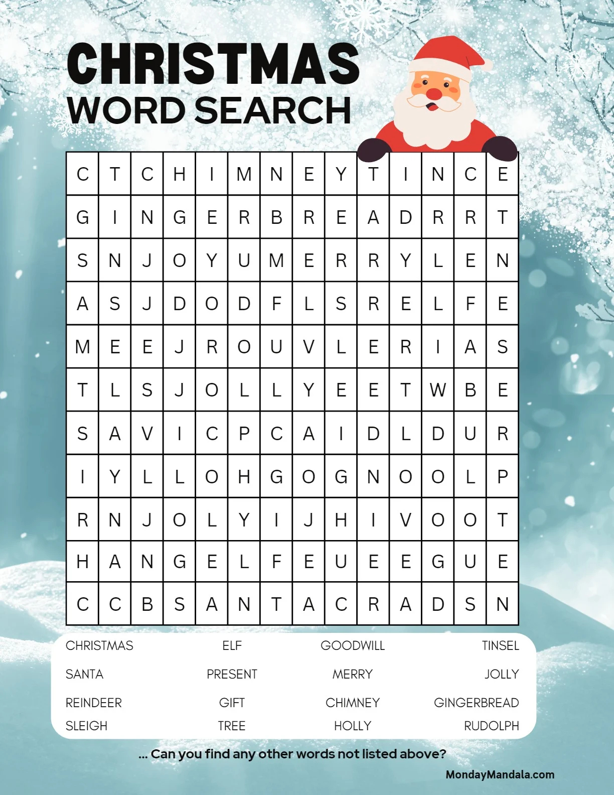 Free Printable Christmas Word Search Pdf