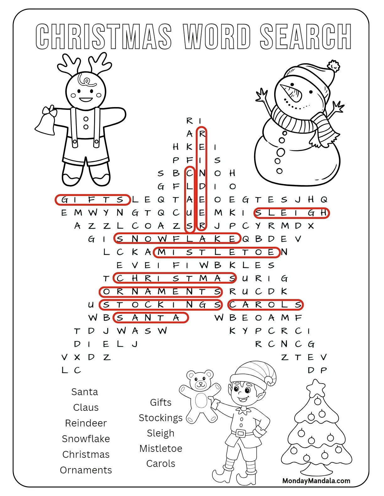 Easy Christmas Word Search Free Printable
