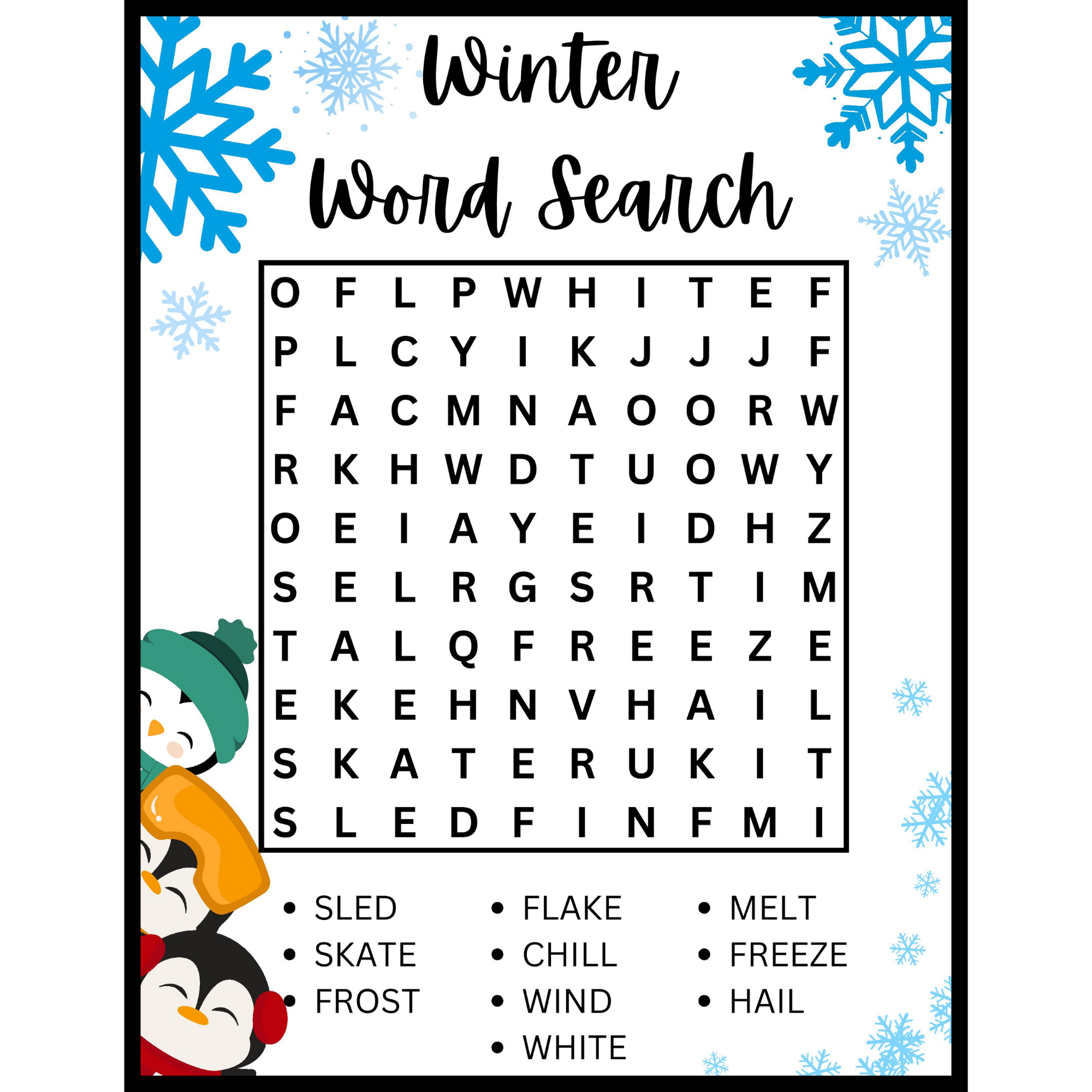 1st grade 2nd grade winter word search puzzle worksheet activity made by teachers