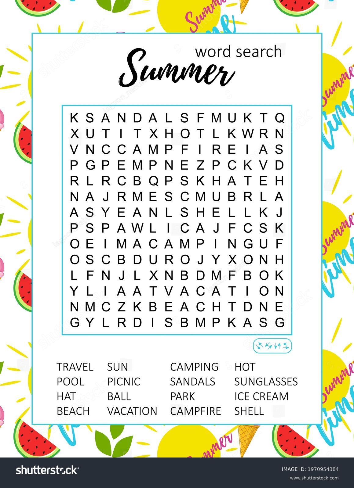 Kids Word Search Printable Summer