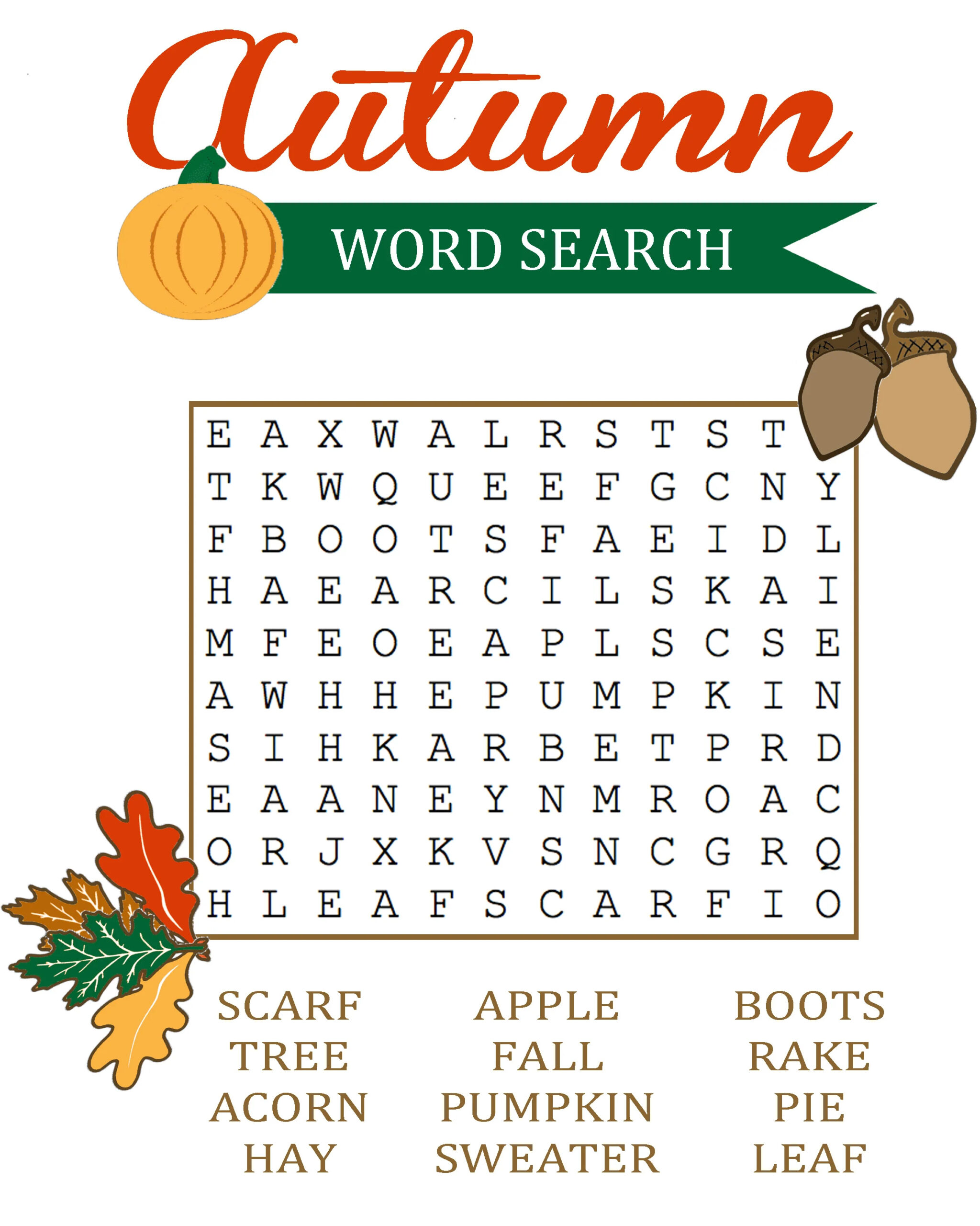 Free Printable Fall Word Searches