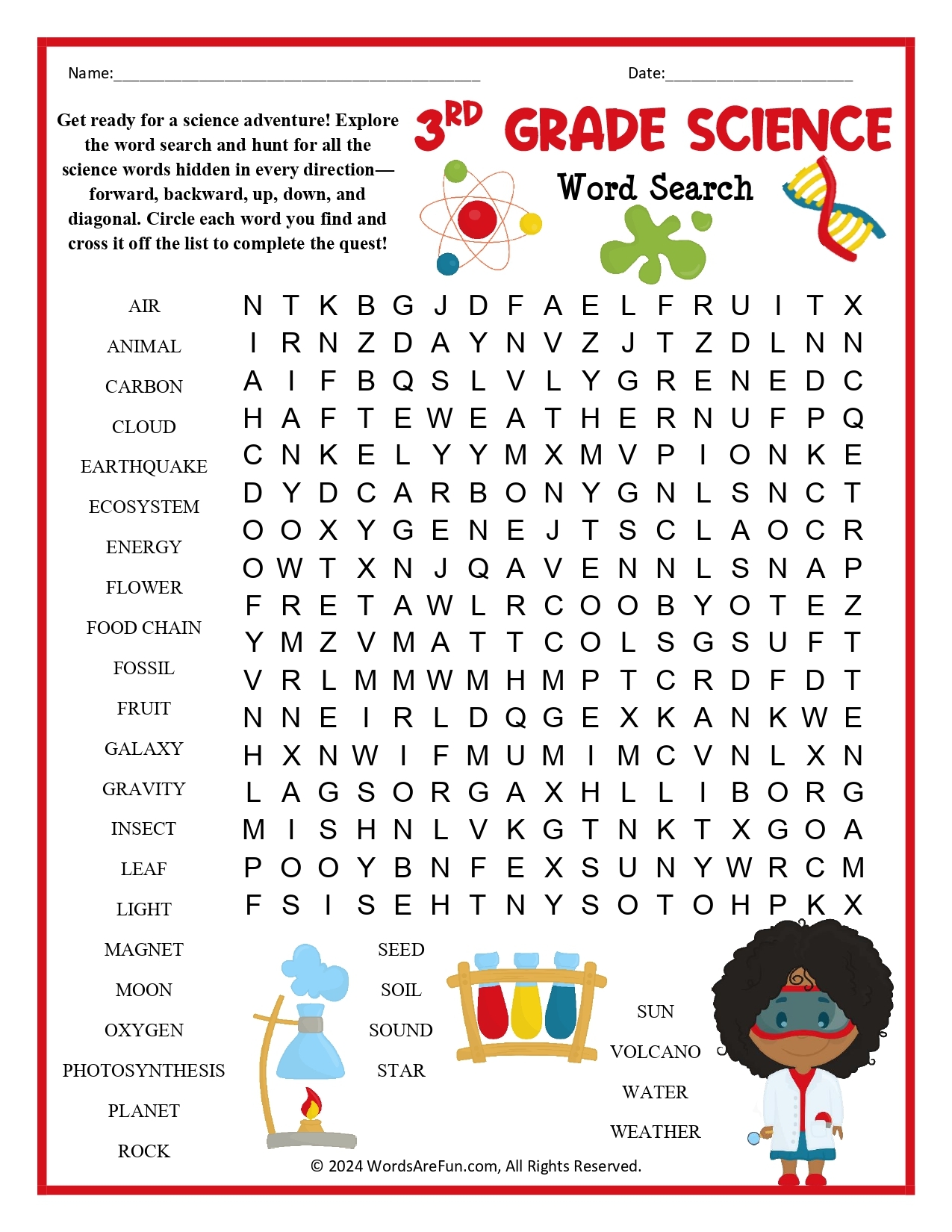 3rd grade science word search