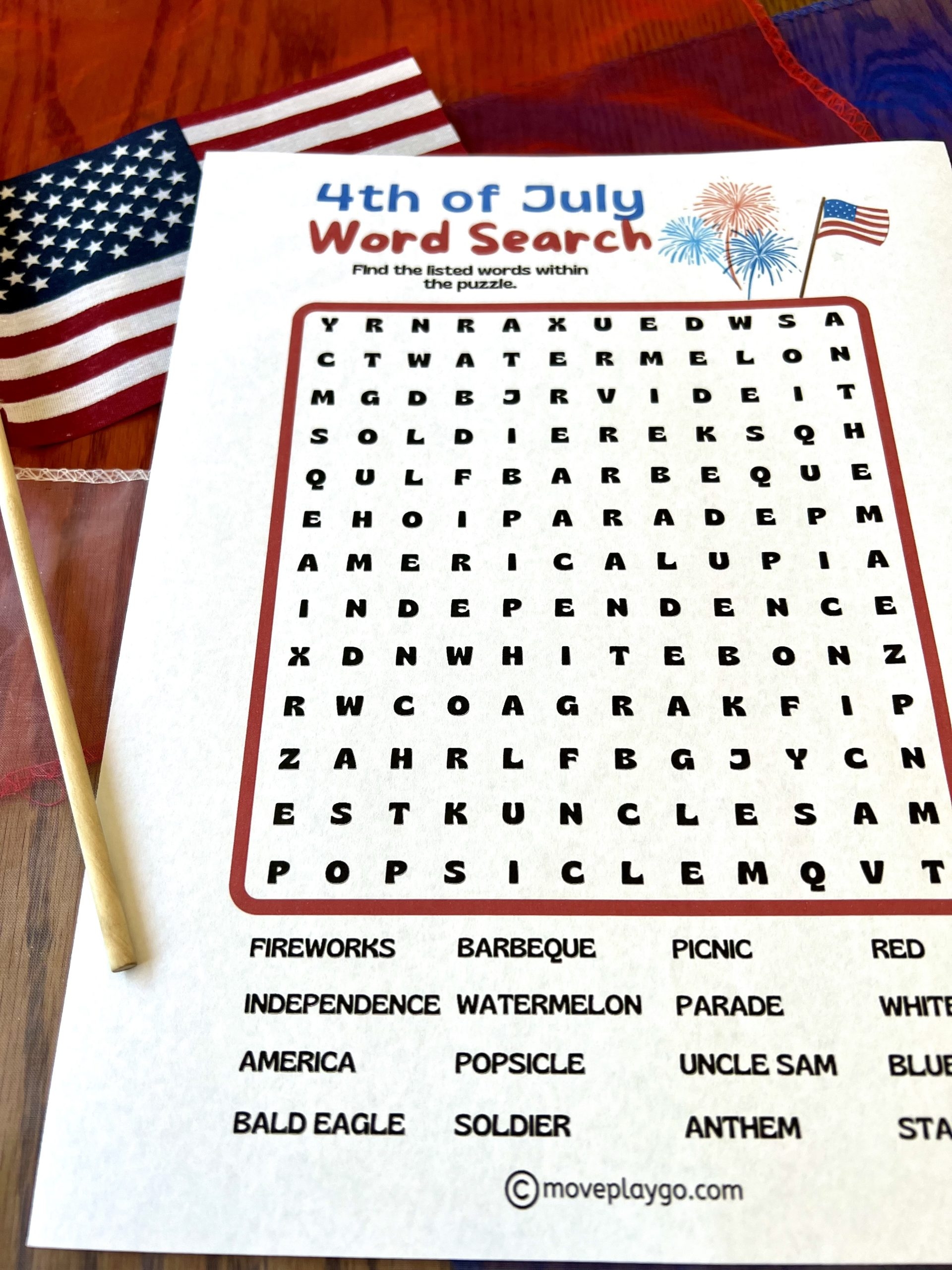 4th Of July Word Search Free Printable Move Play Go