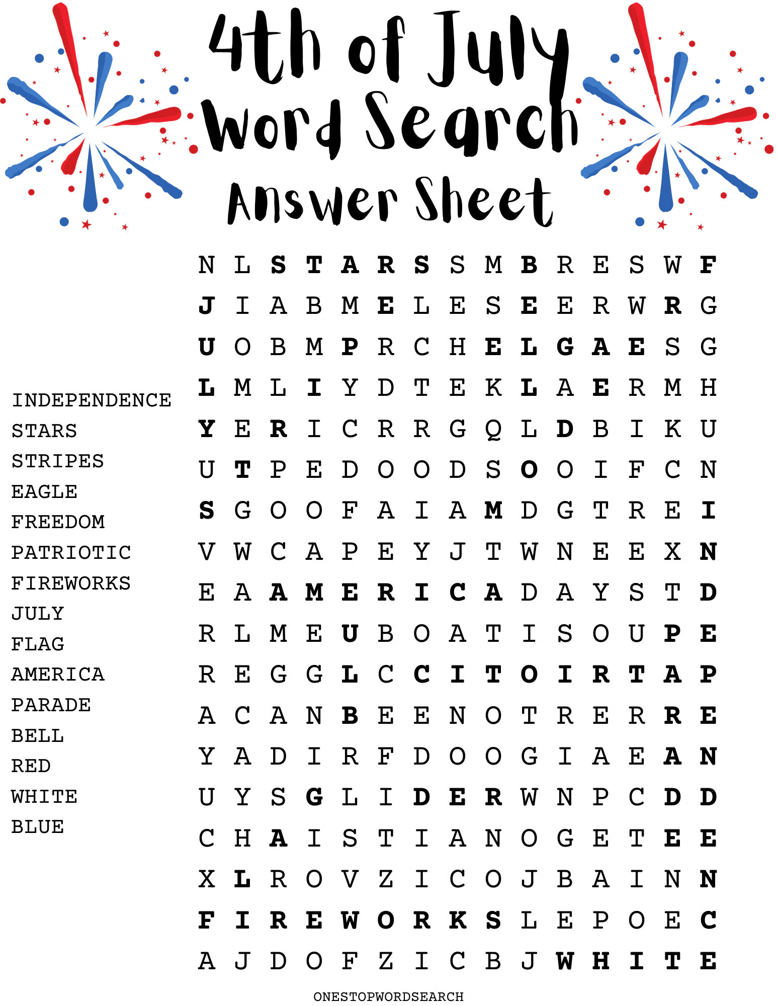 4th of july word search puzzle with answer sheet fourth of july word search puzzle independence day holiday games holiday puzzles etsy