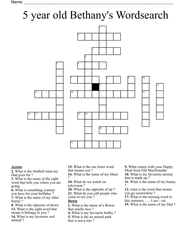 5 Year Old Bethany s Wordsearch Crossword WordMint 5 Year Old Bethany s Wordsearch Crossword WordMint