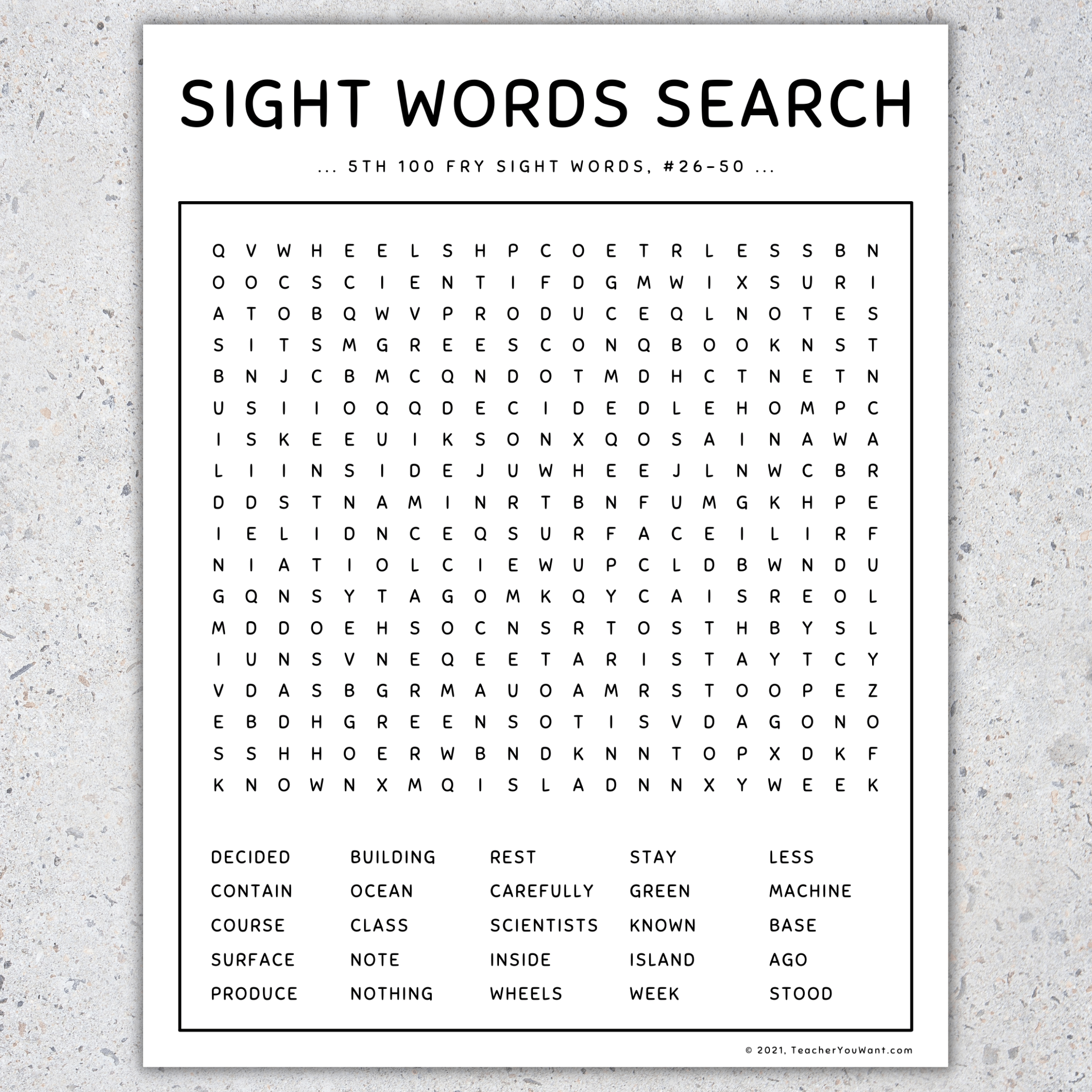 5th 100 fry sight words word search sight words practice game