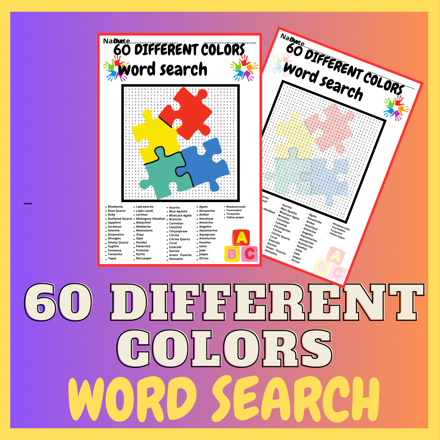 60 DIFFERENT COLORS WORD SEARCH Middle School Fun Activity Vocabulary Made By Teachers