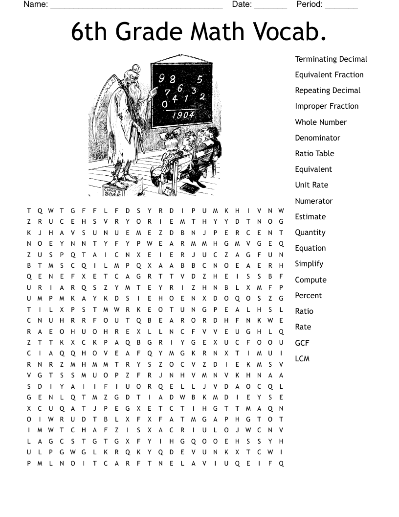 6th Grade Math Vocab Word Search WordMint