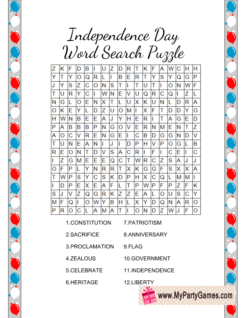 8 Free Printable 4th Of July Word Search Puzzles