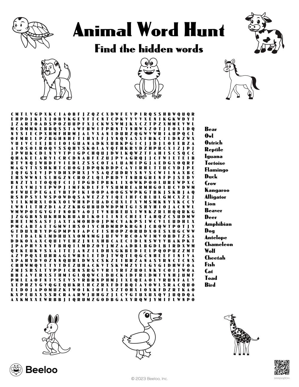 Animal themed Word Searches Beeloo Printable Crafts And Worksheets Library