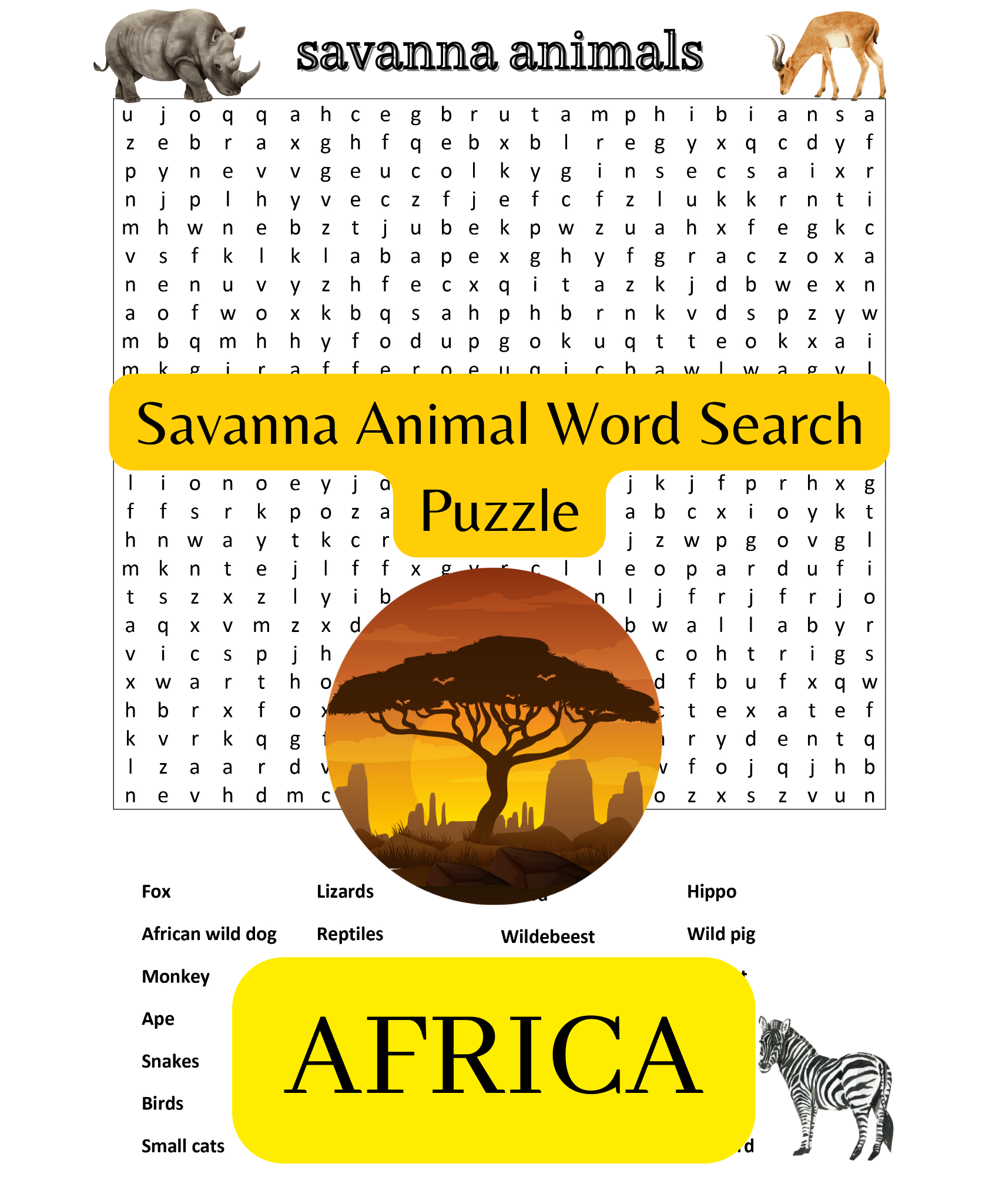 Free Word Search Animals