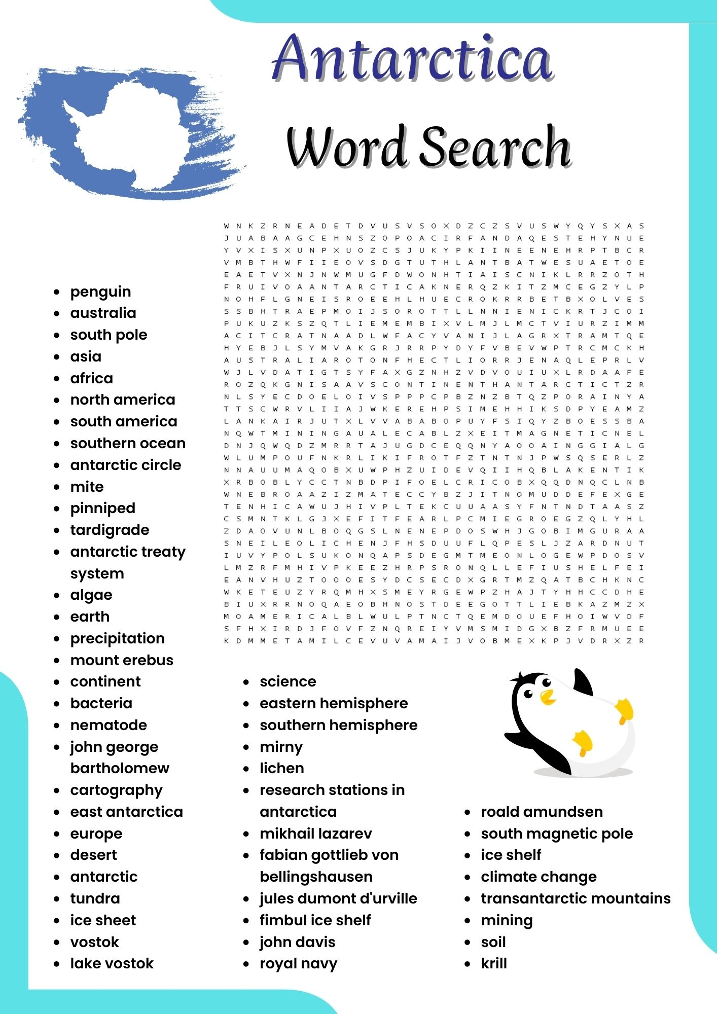antarctica word search puzzle worksheet activities for kids made by teachers