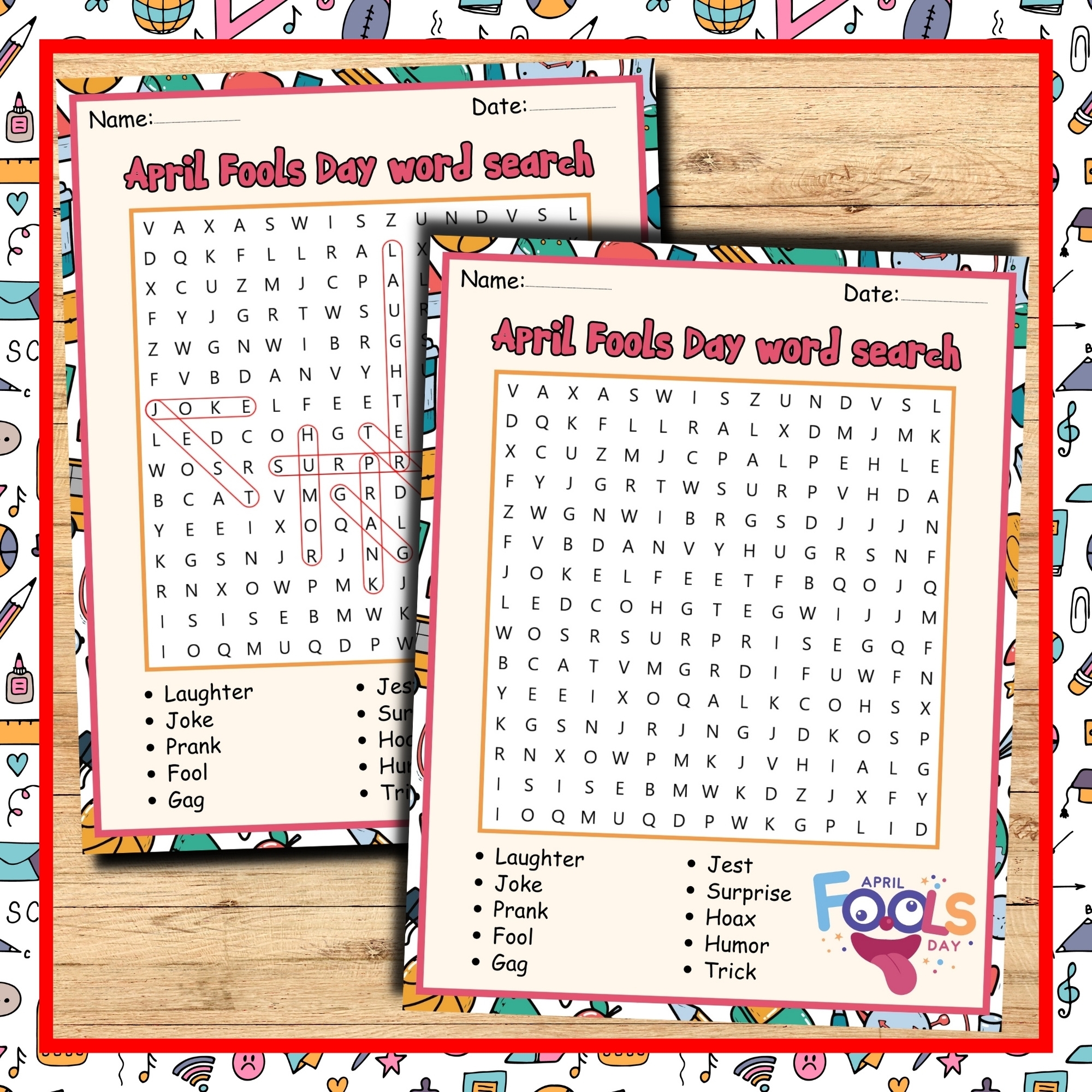 April Fools Day Word Search Game April Fools Day Worksheets April Activities Classful