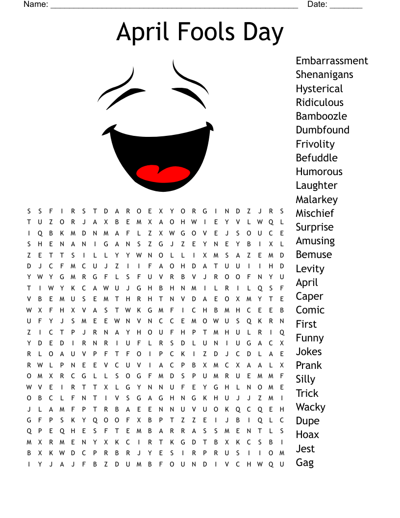 April Word Search Printable