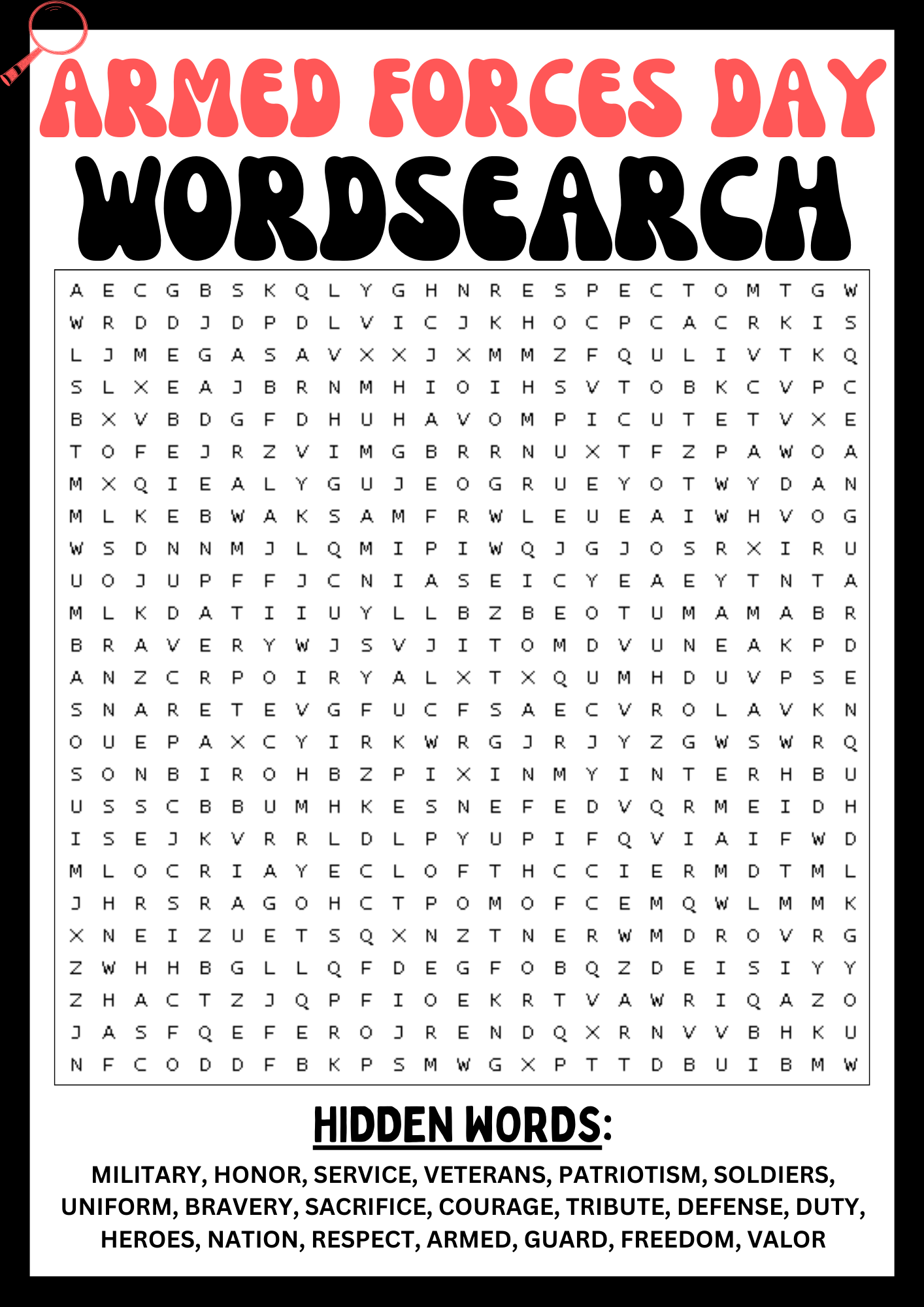 armed forces day wordsearch puzzle worksheet printables activity made by teachers