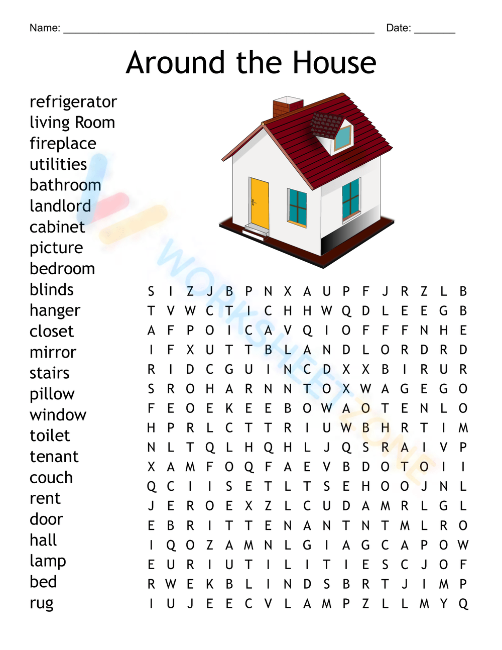 Around The House Word Search 100 Words Answers 1 Worksheet