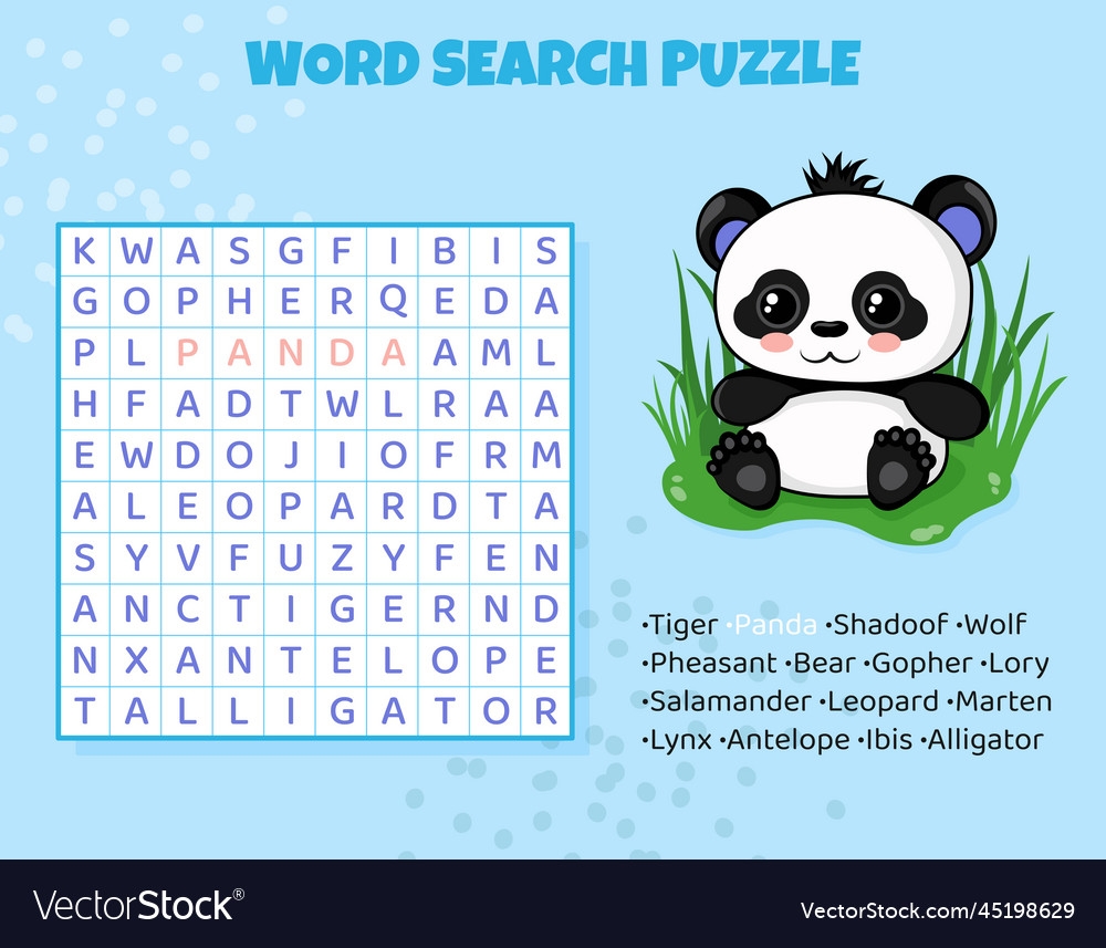 Asian Animal Word Search Puzzle Royalty Free Vector Image