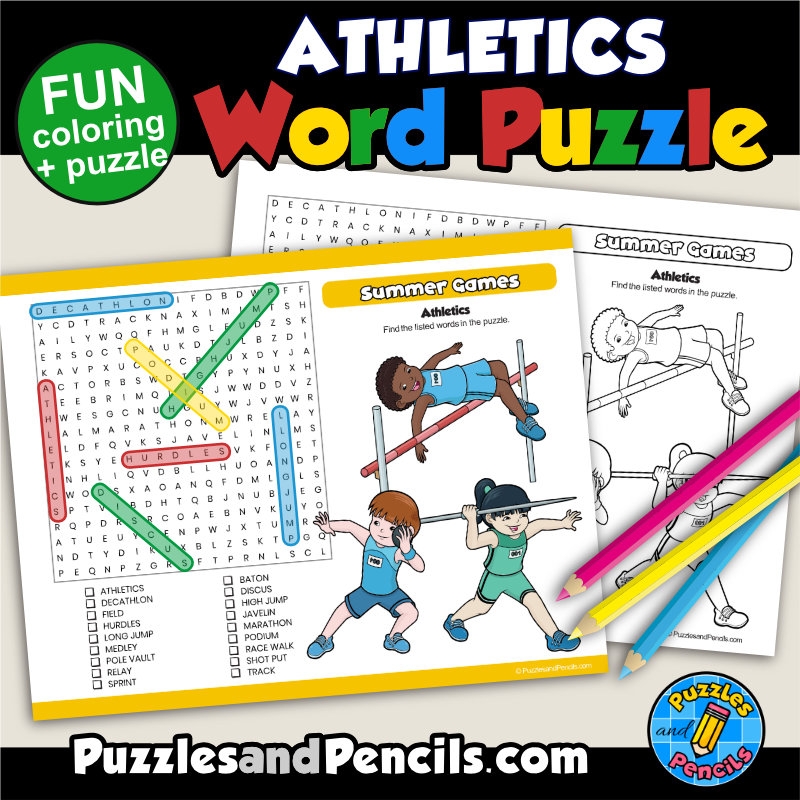 Athletics Word Search Puzzle Activity And Coloring Summer Games Made By Teachers