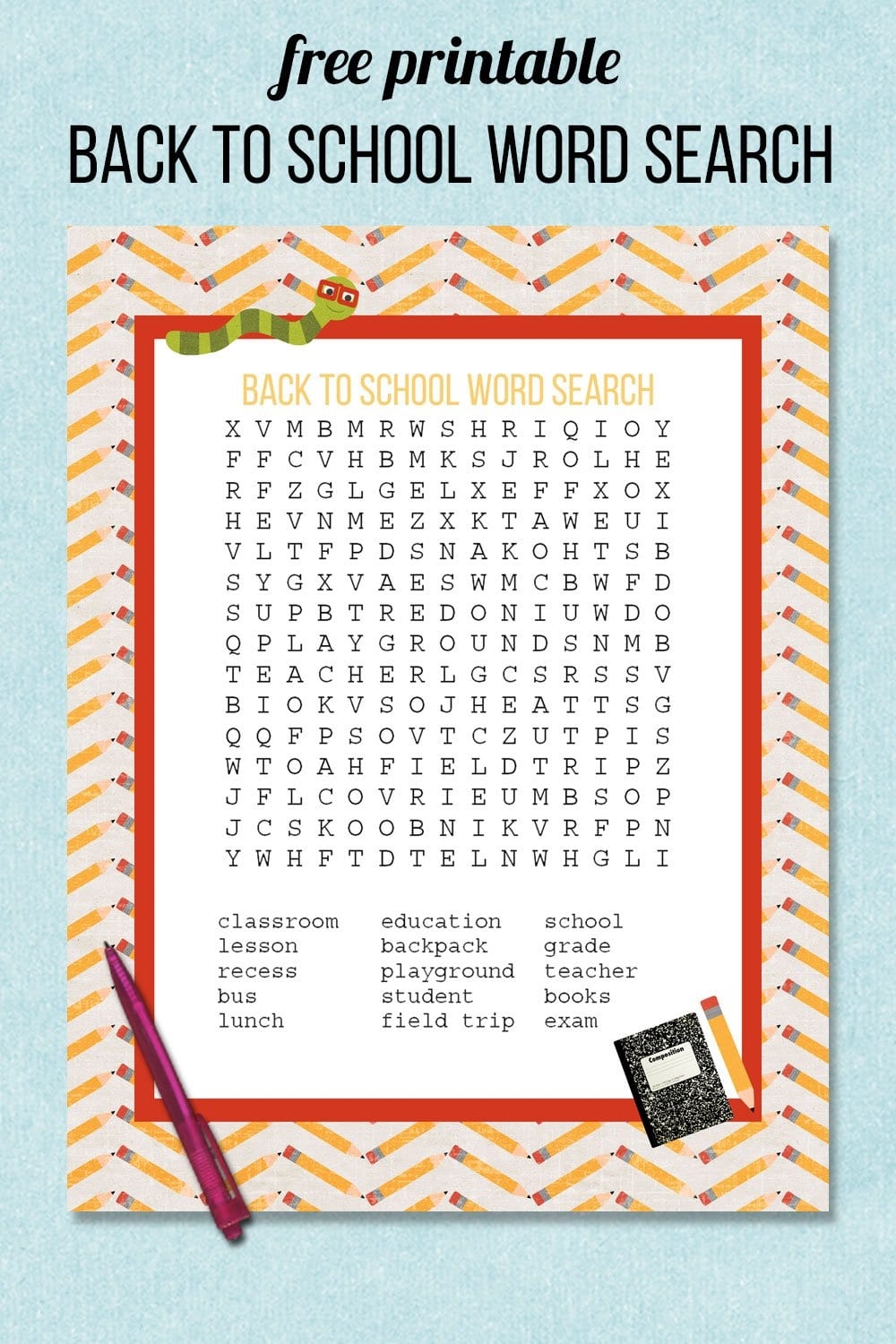 back to school word search free printable
