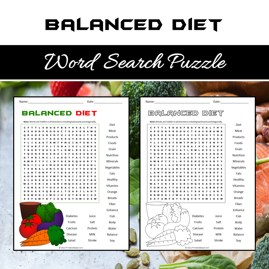 Balanced Diet Word Search Puzzle Made By Teachers