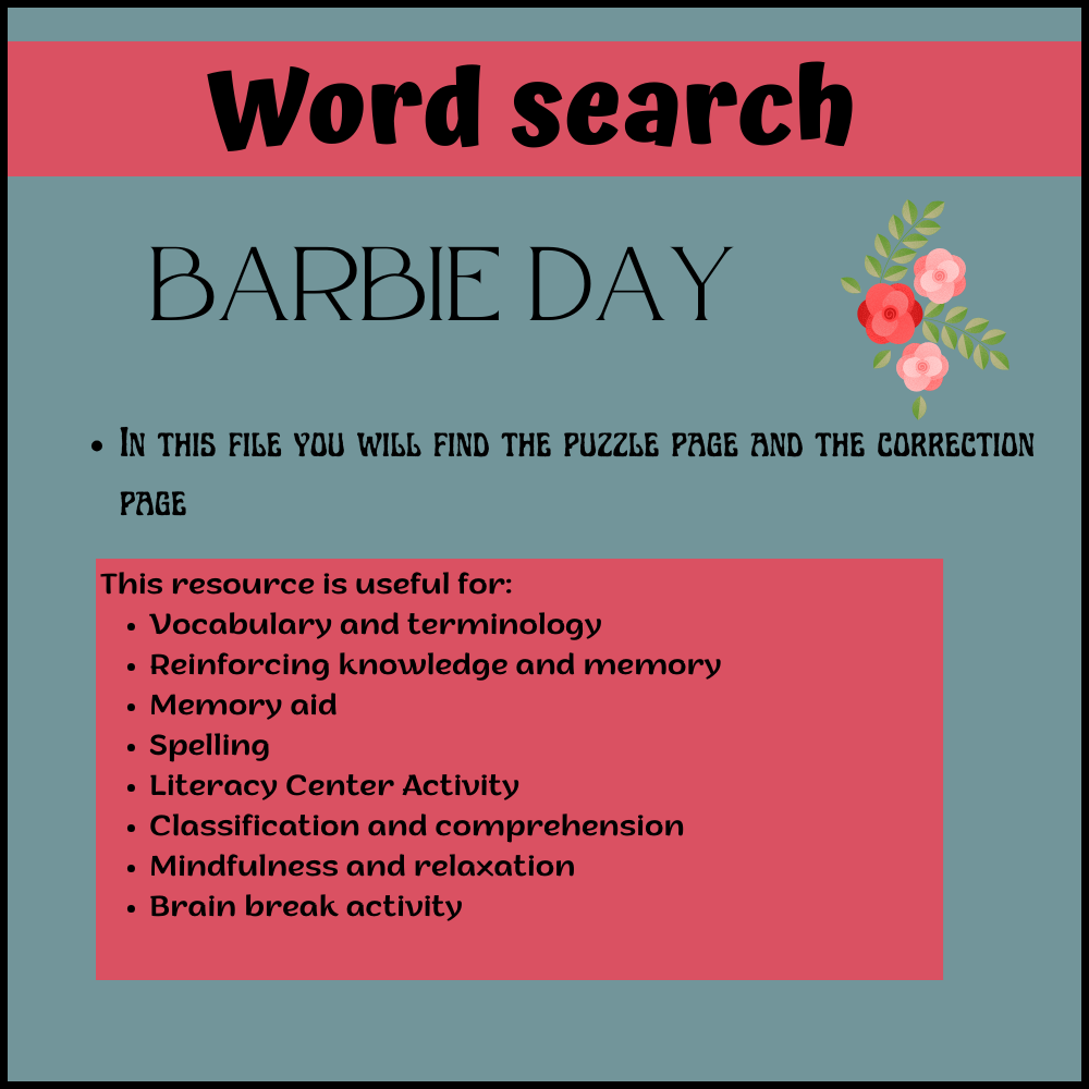 Barbie Day Word Search Puzzle Activities May Worksheets Made By Teachers
