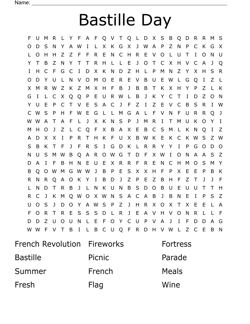 Bastille Day Word Search WordMint