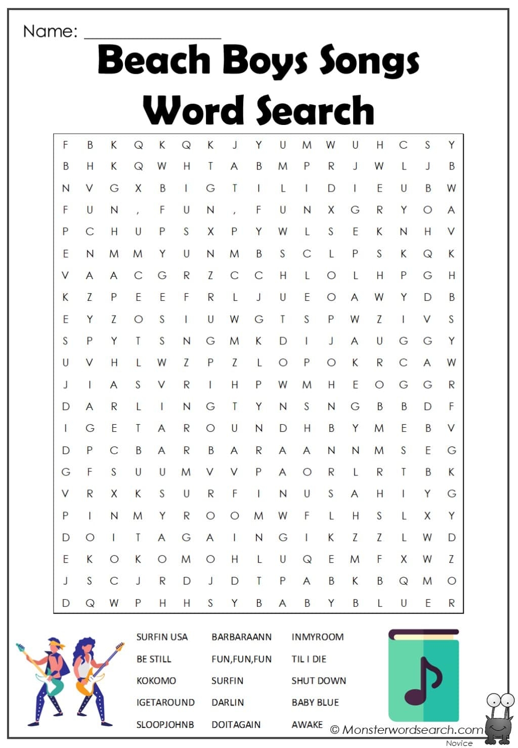 beach boys songs word search monster word search beach boys songs word search monster word search