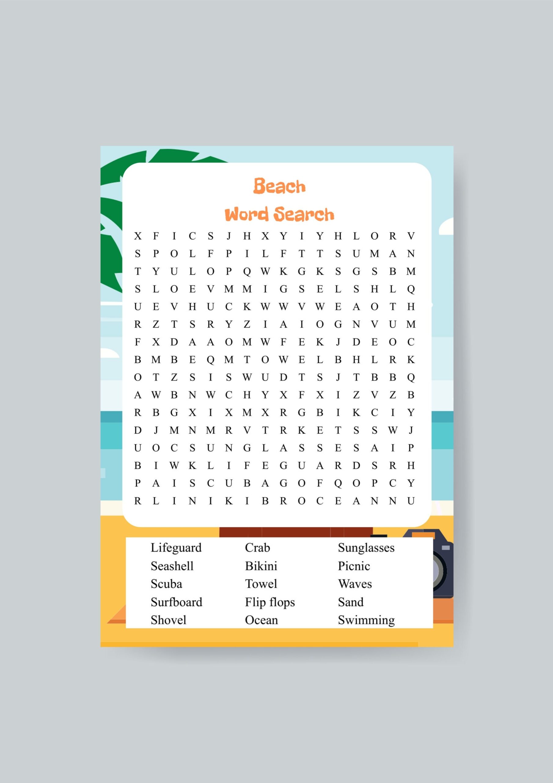 beach word search printable