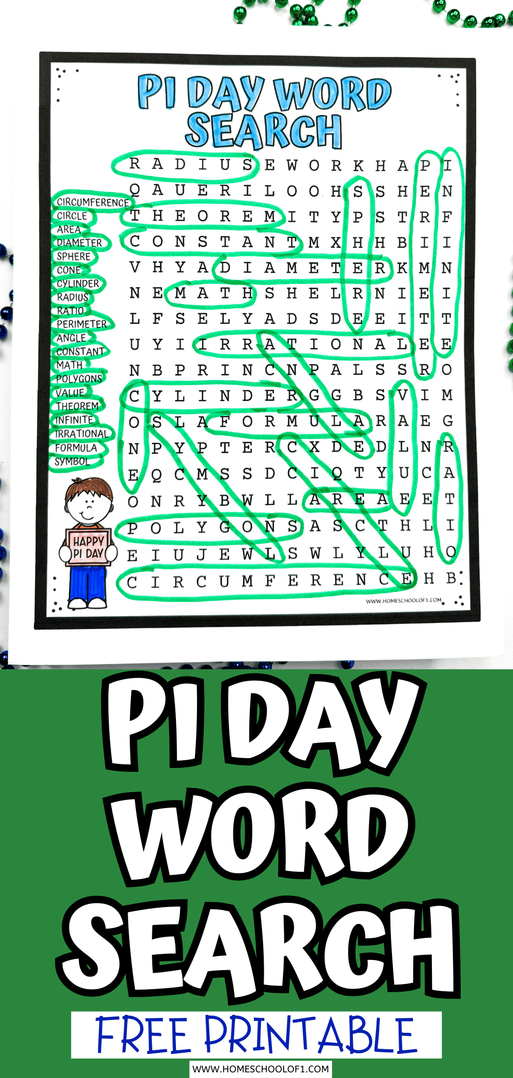 best pi day word search printable free math activity for kids