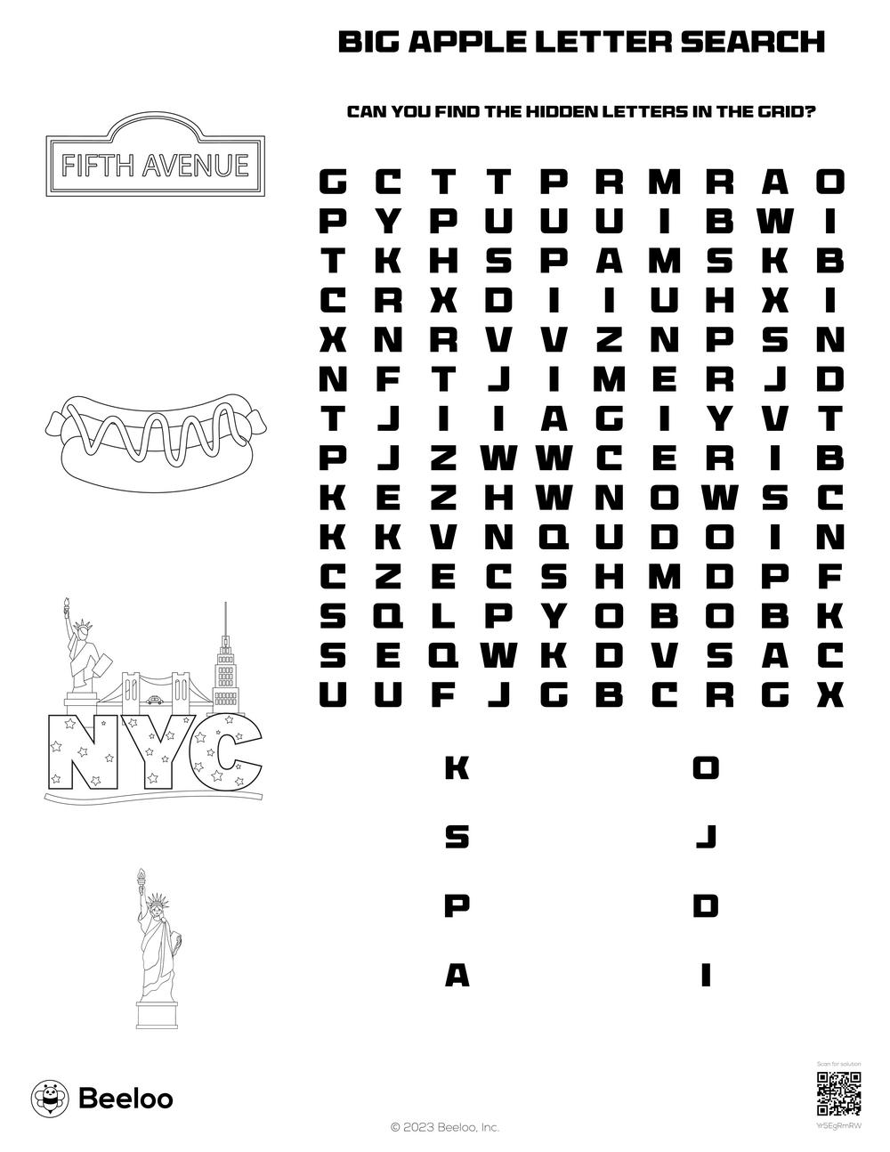 Word Search Big Letters Printable