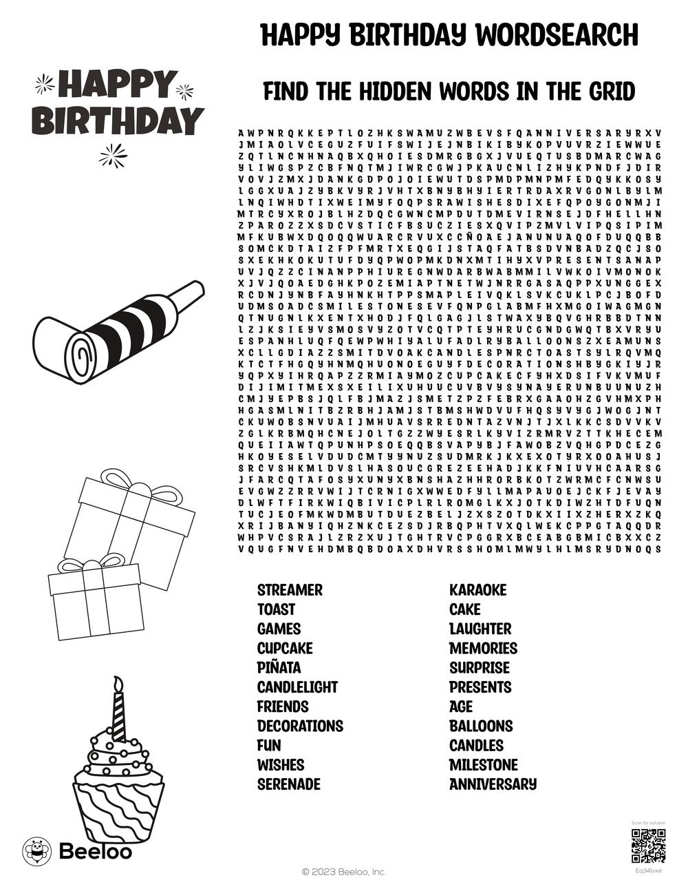 Birthday themed Word Searches Beeloo Printable Crafts And Activities For Kids