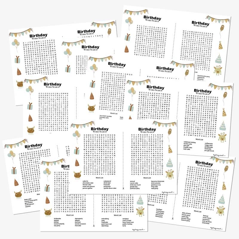 Birthday Word Search Bundle 20 Fun Puzzles For Every Celebration Digidesignresort