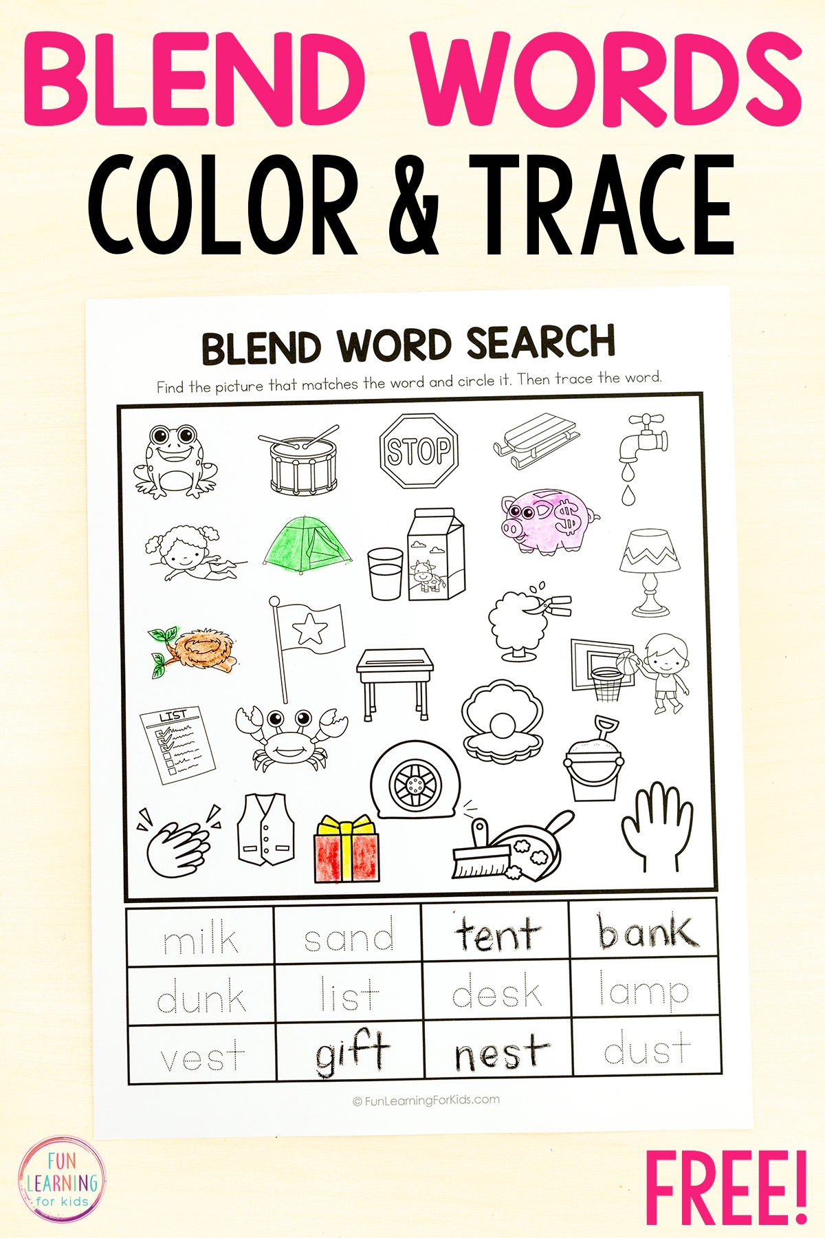 Blend Word Search And Trace Sheets For Reading Practice