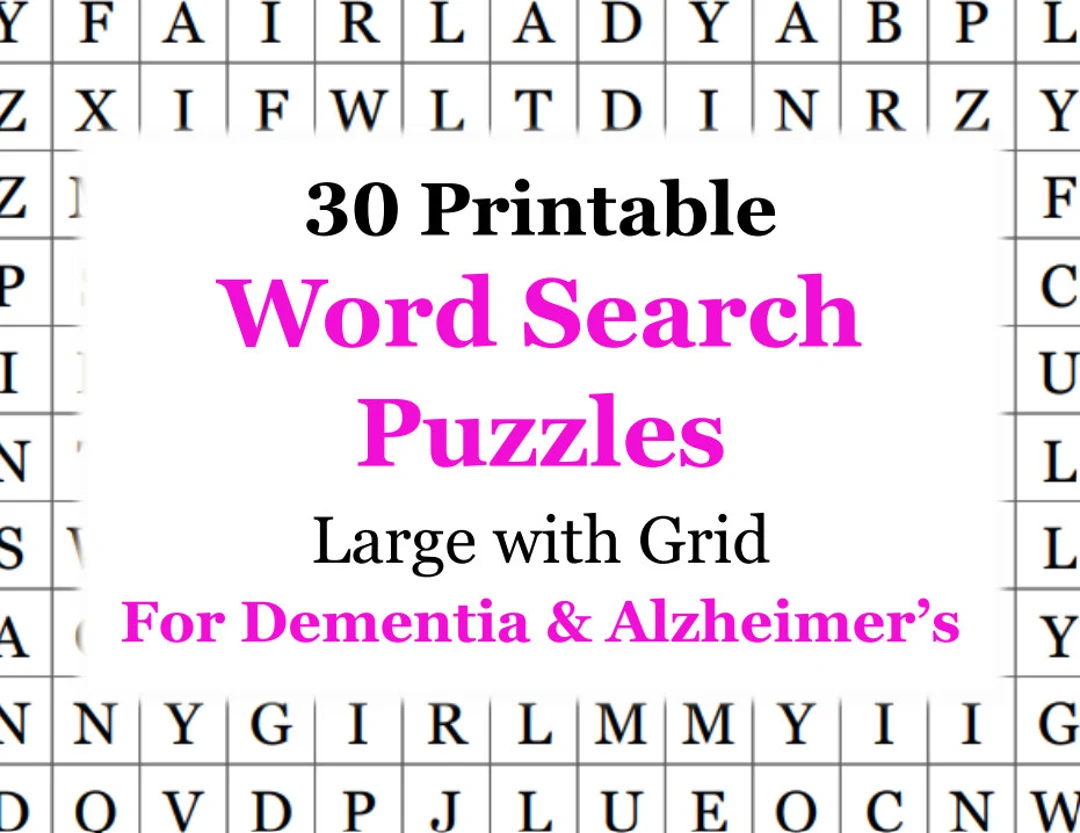 brain teasers a printable collection of easy word search puzzles for dementia care etsy