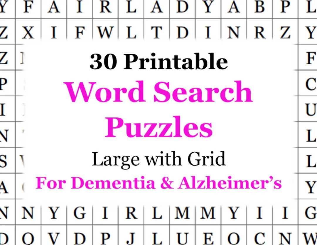 Brain Teasers A Printable Collection Of Easy Word Search Puzzles For Dementia Care Etsy