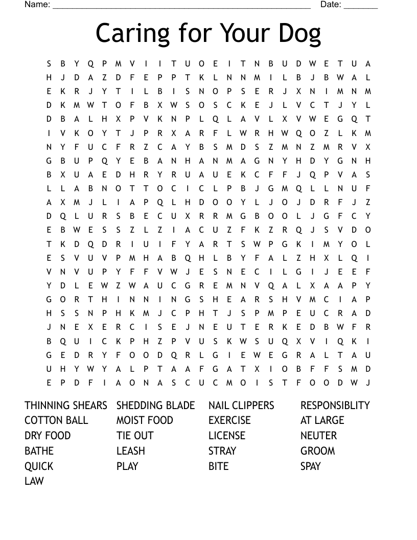 Caring For Your Dog Word Search WordMint