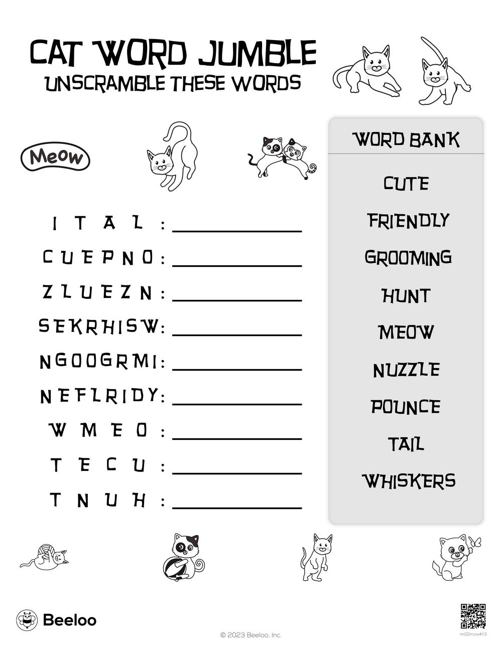 Cat themed Word Scrambles Beeloo Printable Crafts And Activities For Kids