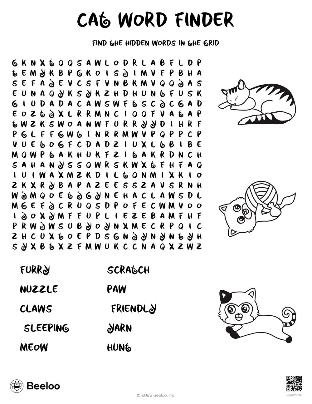 cat themed word searches beeloo printable crafts and activities for kids