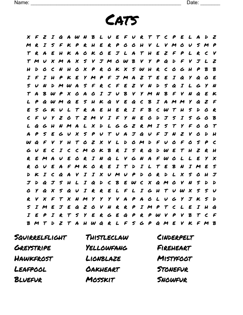 Cats Word Search WordMint