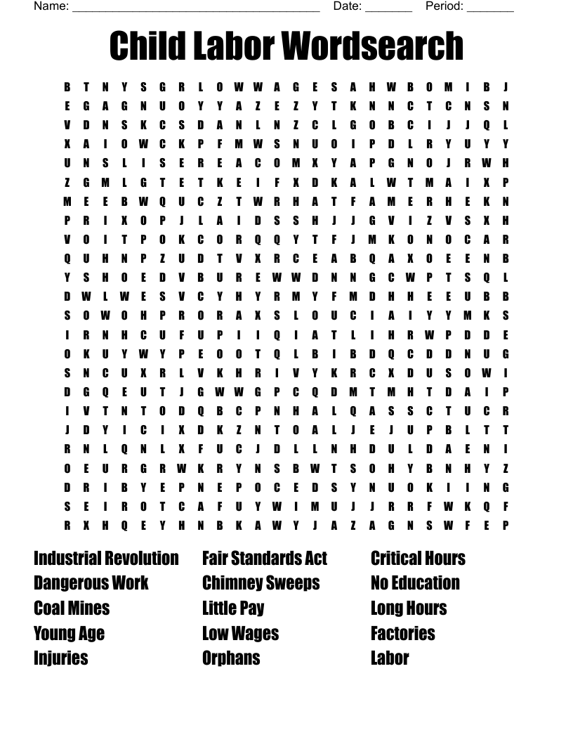 Child Labor Wordsearch WordMint