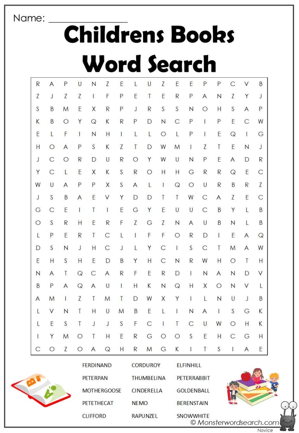 childrens books word search monster word search