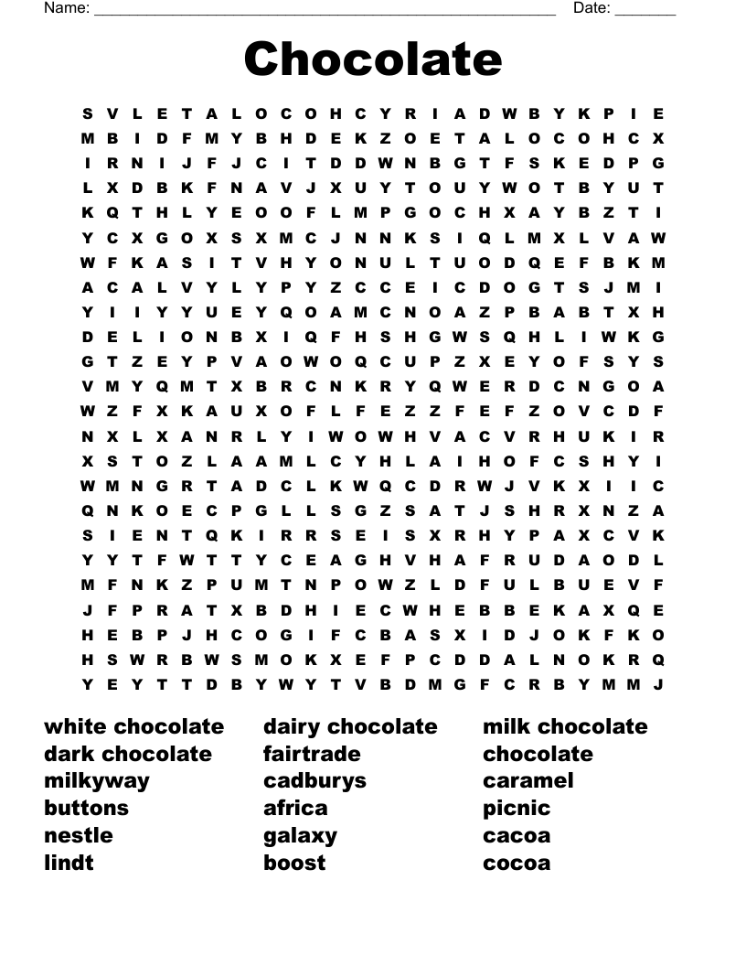 Chocolate Word Search WordMint