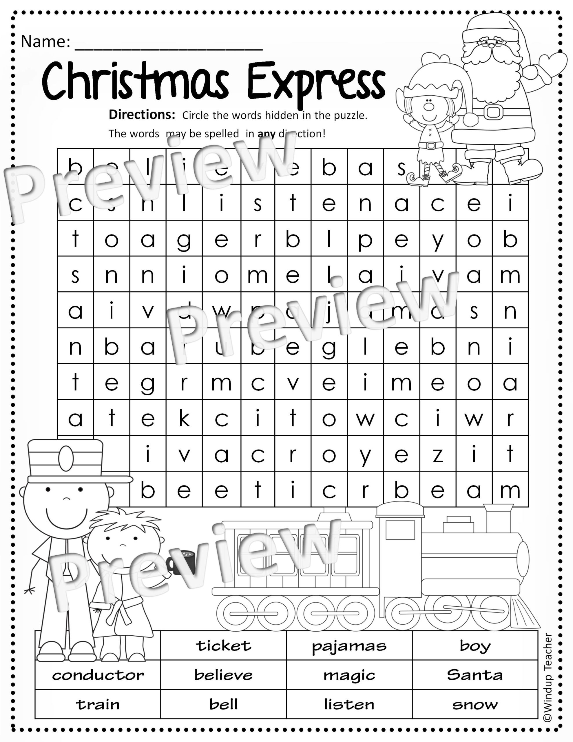 christmas express word search hard made by teachers