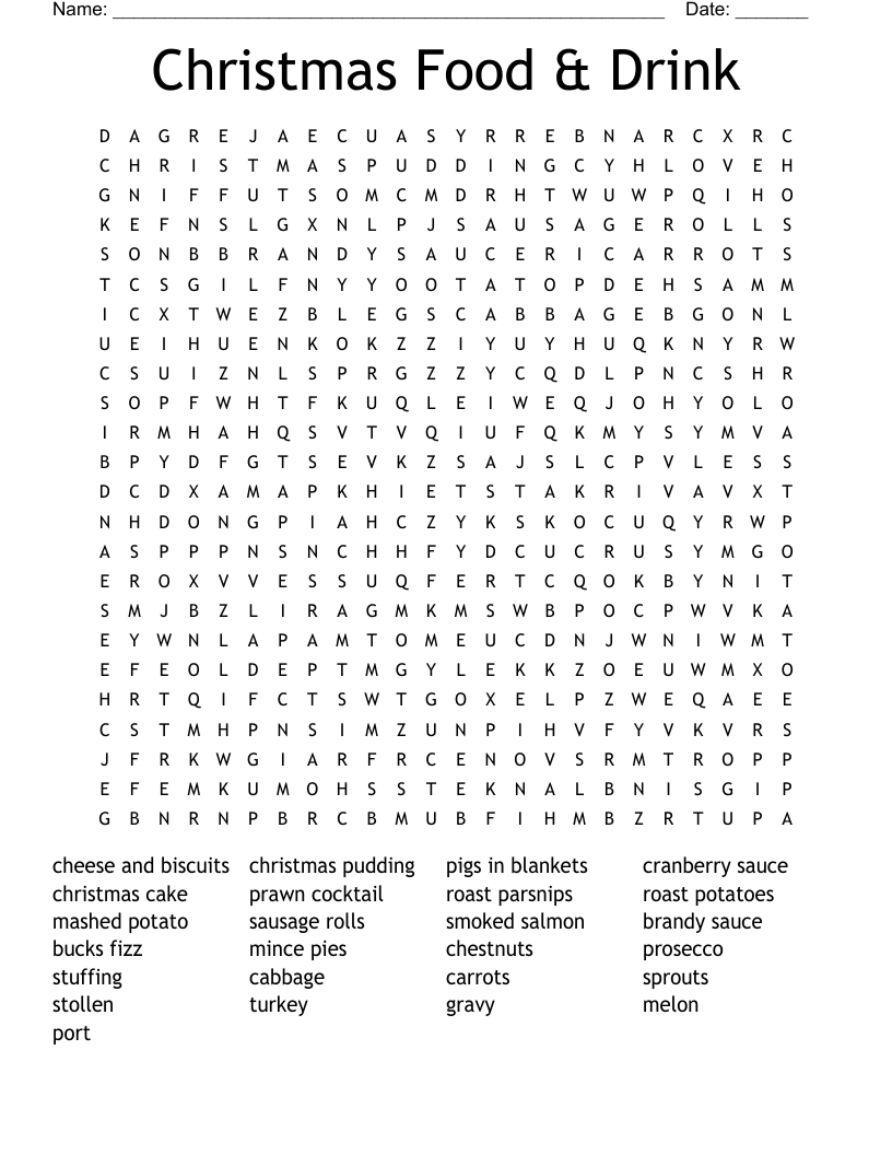 Christmas Food Drink Word Search WordMint