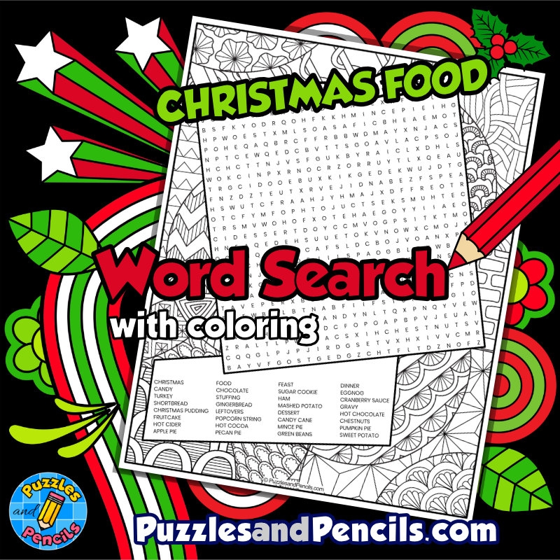 Christmas Food Word Search Puzzle Activity Page With Coloring Wordsearch Made By Teachers