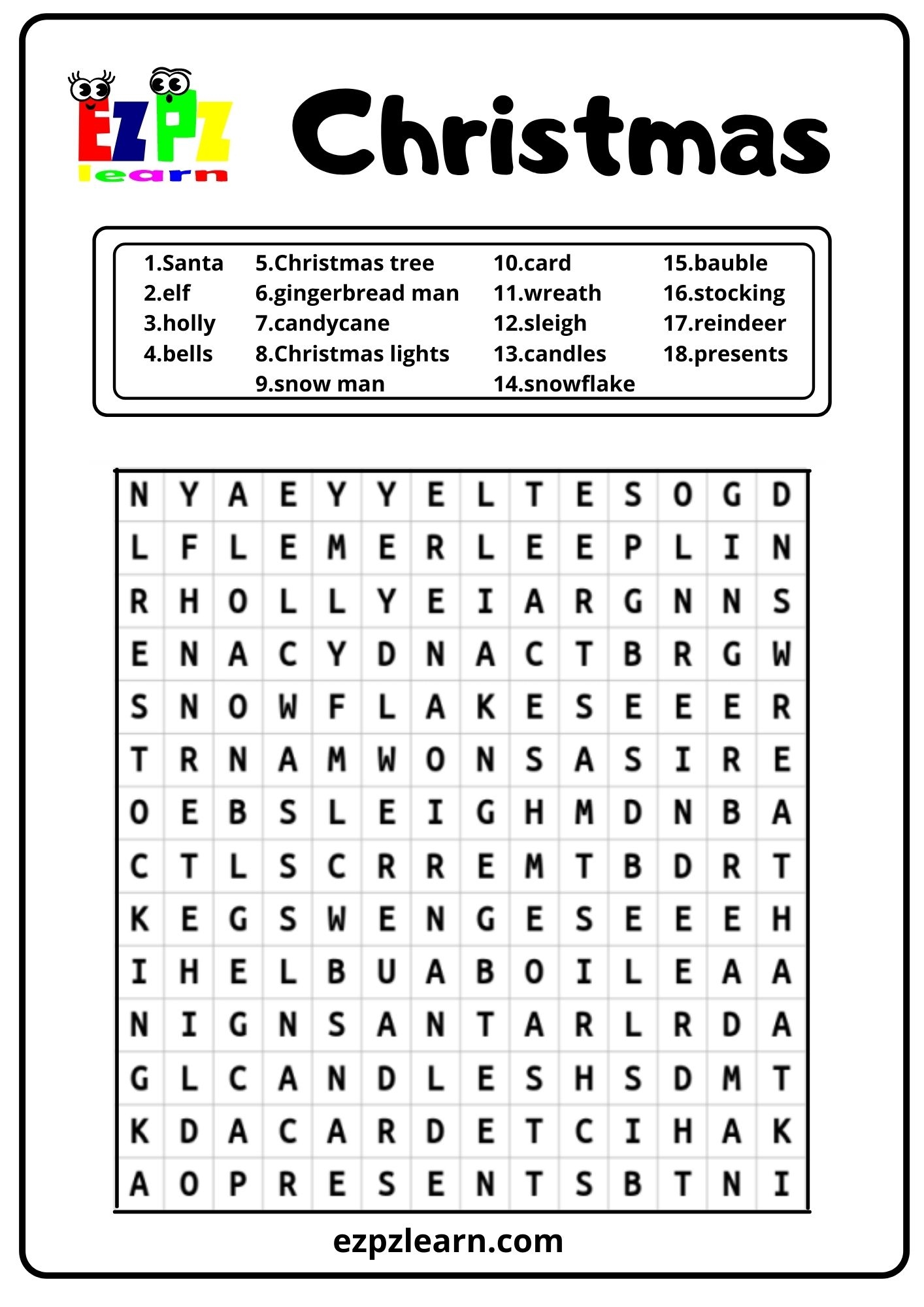 Christmas Holiday Word Search Ezpzlearn Christmas Holiday Word Search Ezpzlearn
